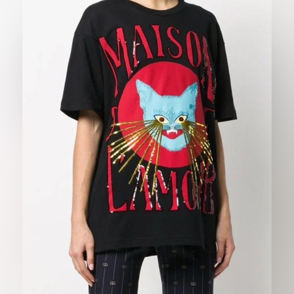 Gucci Maison De L’Amour T-Shirt Black and Red Cat Clothing